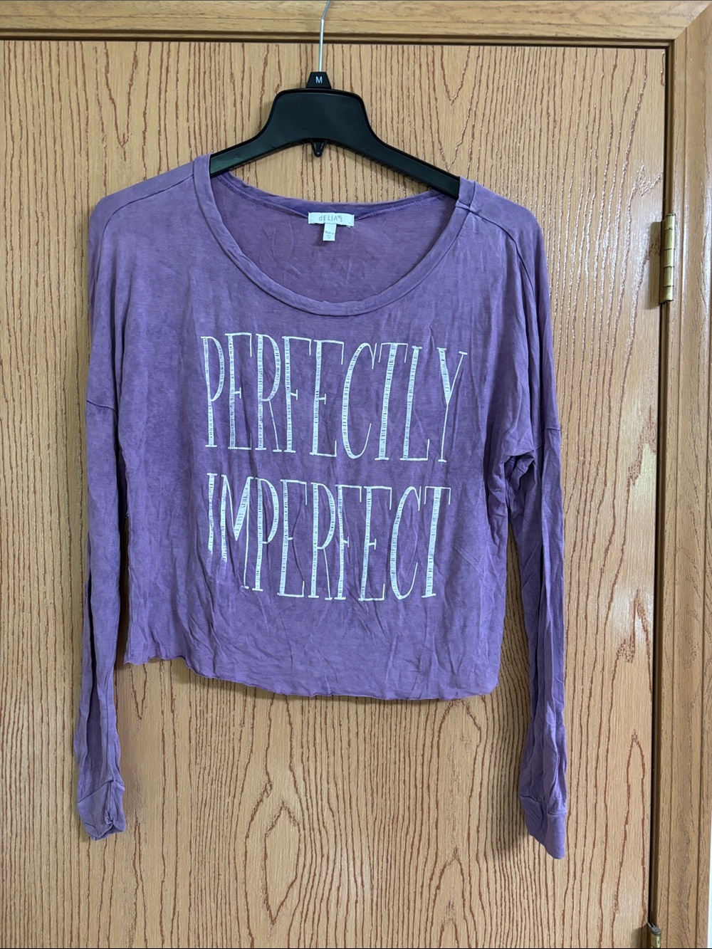 Delia’s Perfectly Imperfect Women's Long Sleeve Crop Tee - Purple